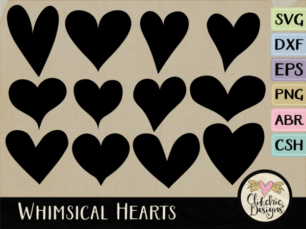 Whimsical Hearts, SVG Cutting Files, Photoshop Brushes, Custom Shapes and vectors.