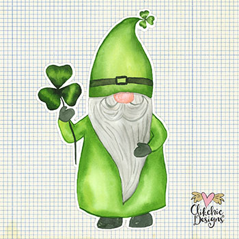 St Patrick's Deay Watercolor Gnome holding Shamrock by Clikchic Designs