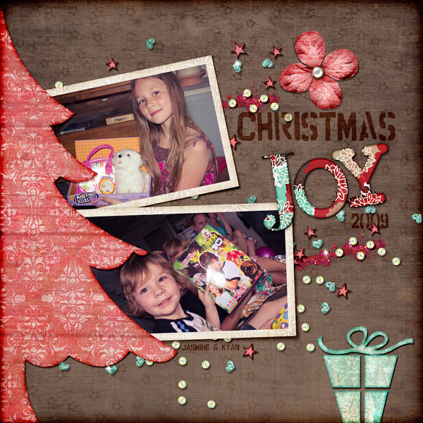Christmas Joy Digital Scrapbook Layout created with the Under the Tree Digital Scrapbook template, Merry Wishes Scrapbooking Kit and Merry Wishes Alpha