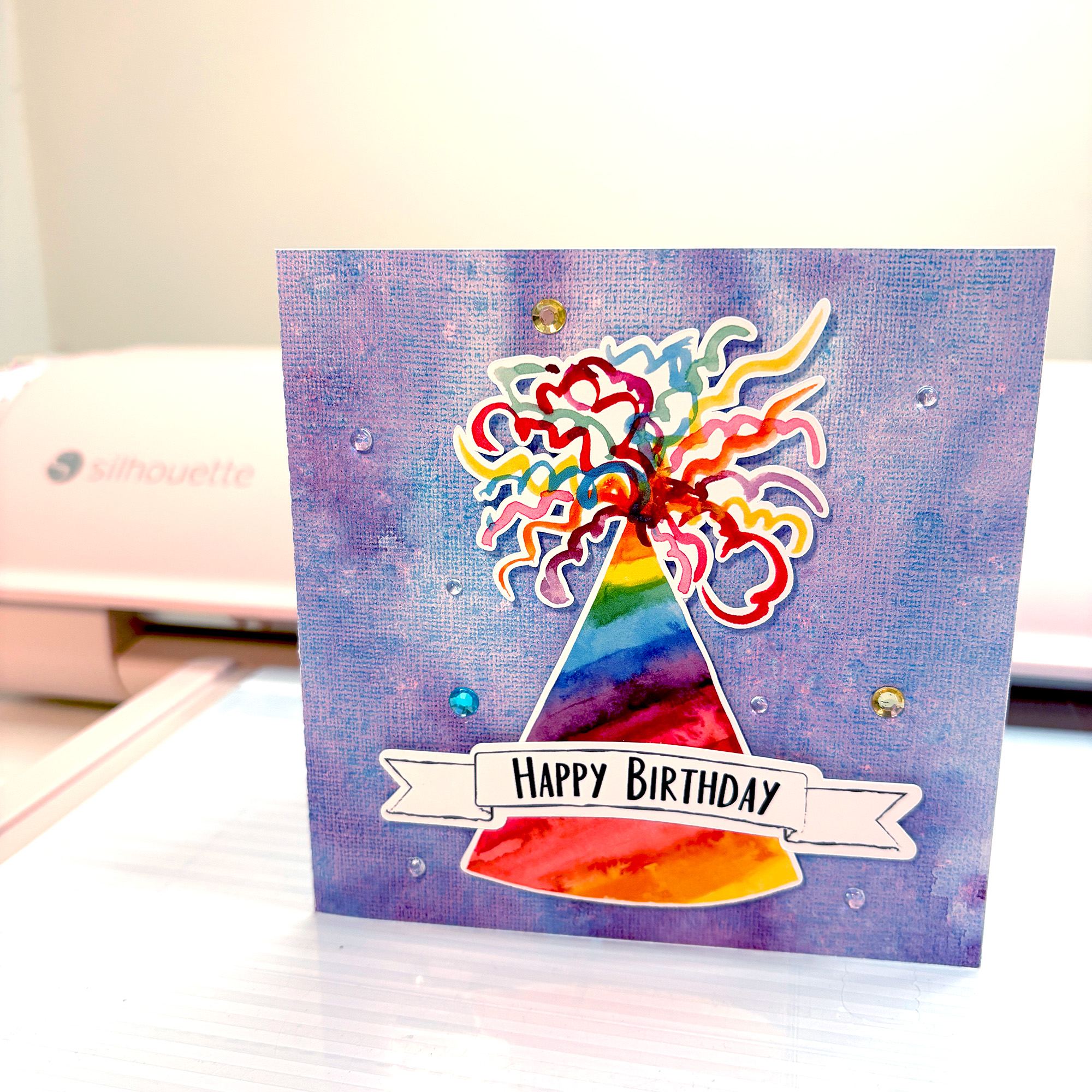 Rainbow Party Hat Birthday Card by Clikchic Designs