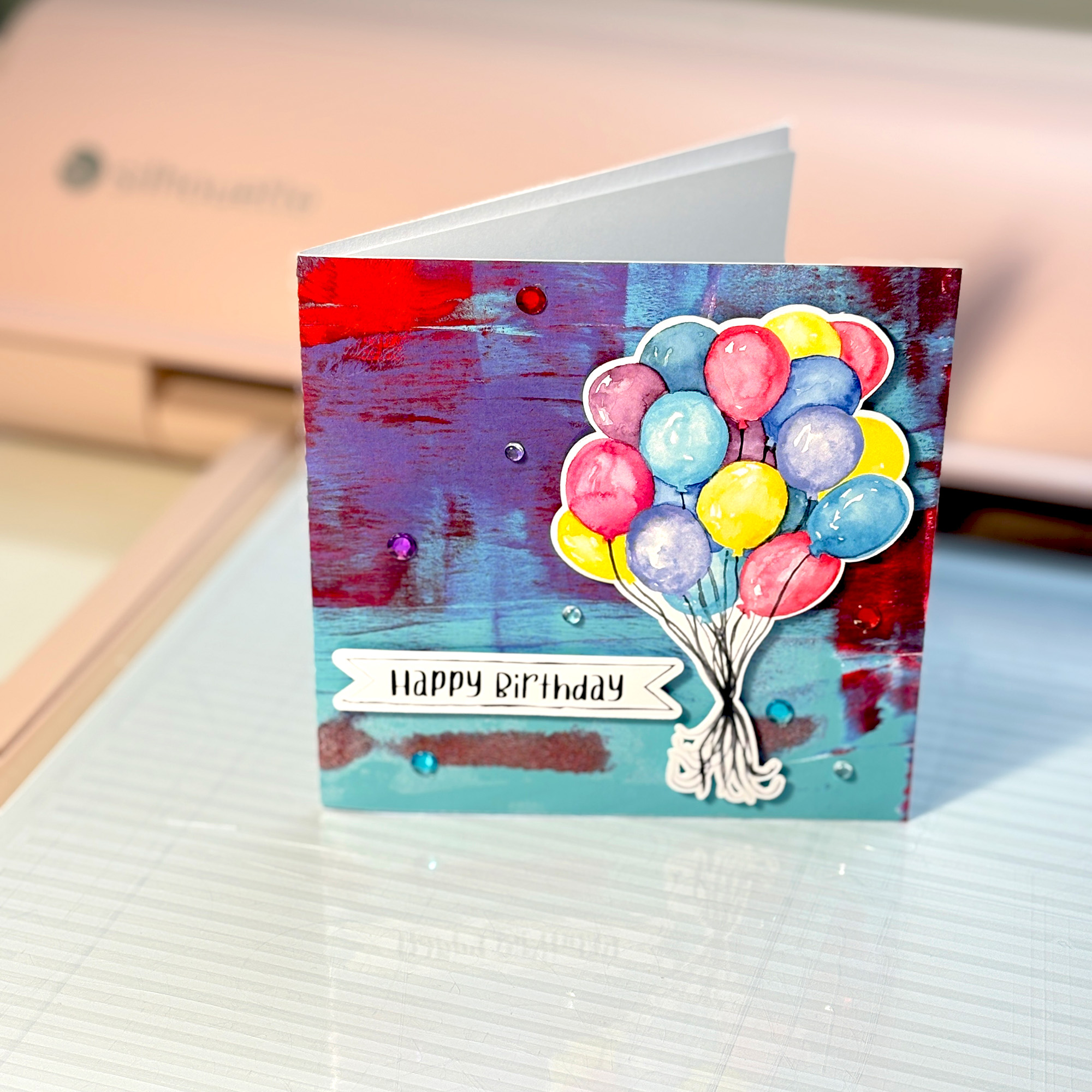 Bunch of Balloons Print and Cut on Handmade Card by Clikchic Designs