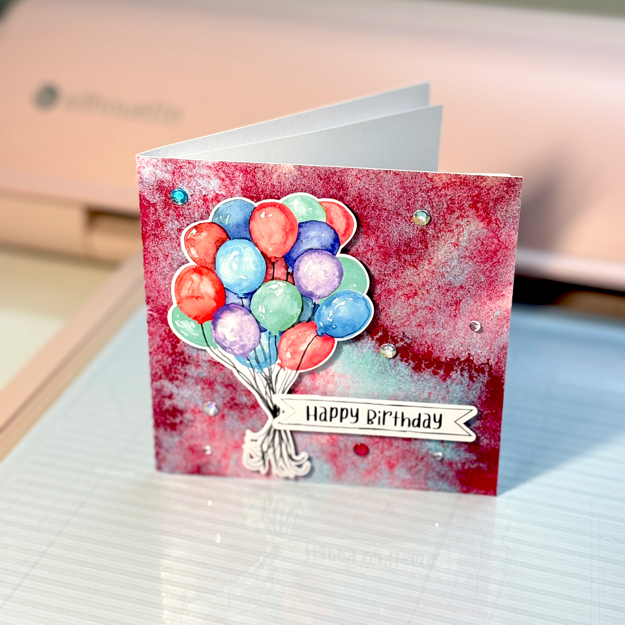 Bunch of Balloons Print and Cut on Handmade Card by Clikchic Designs