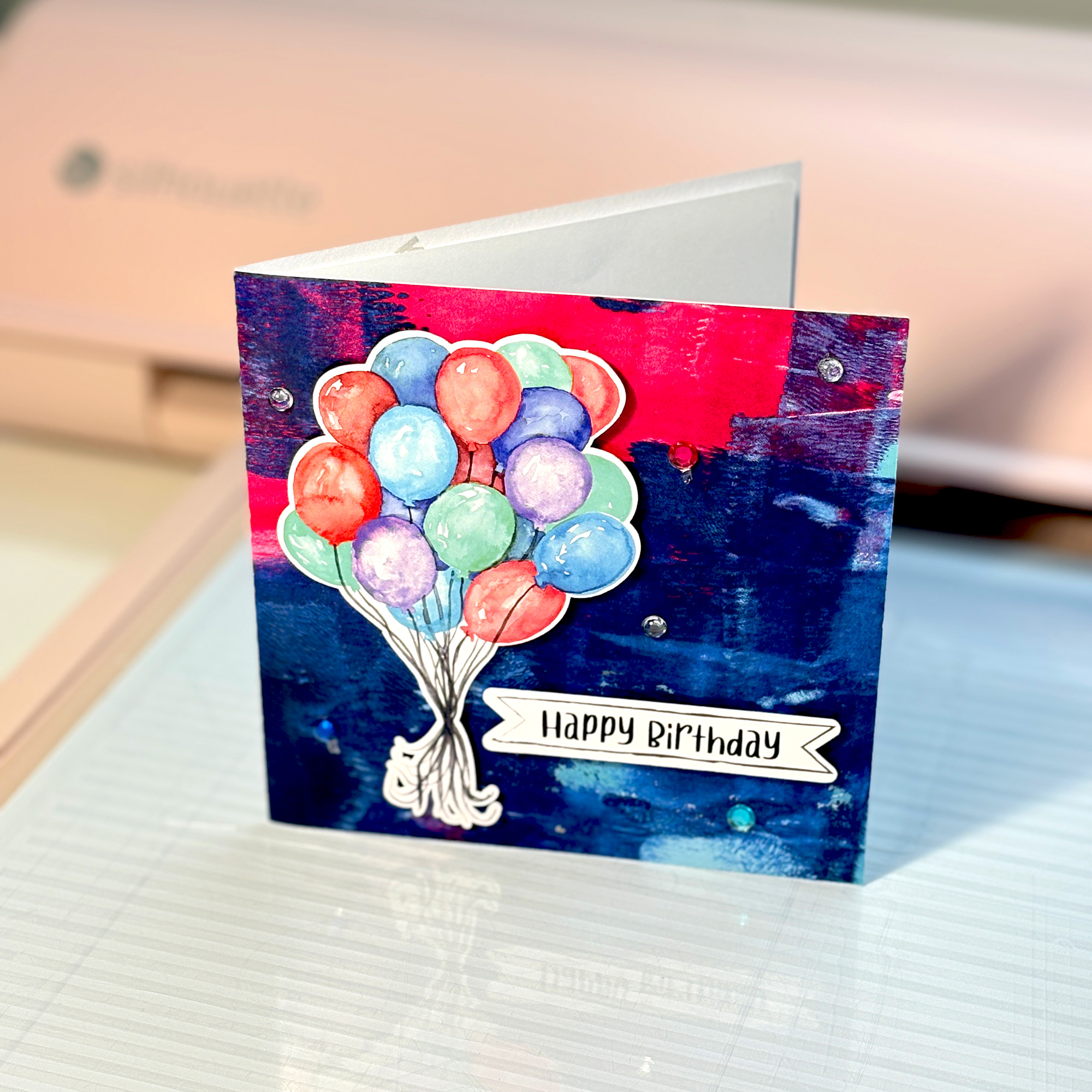 Bunch of Balloons Print and Cut on Handmade Card by Clikchic Designs