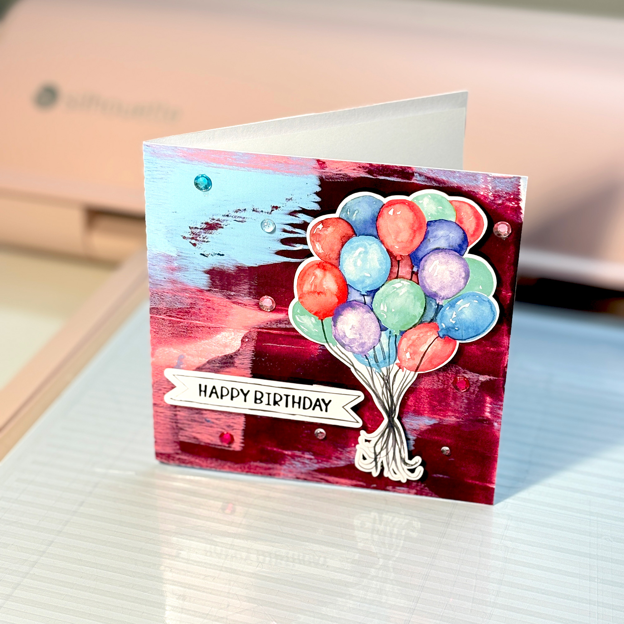 Bunch of Balloons Print and Cut on Handmade Card by Clikchic Designs