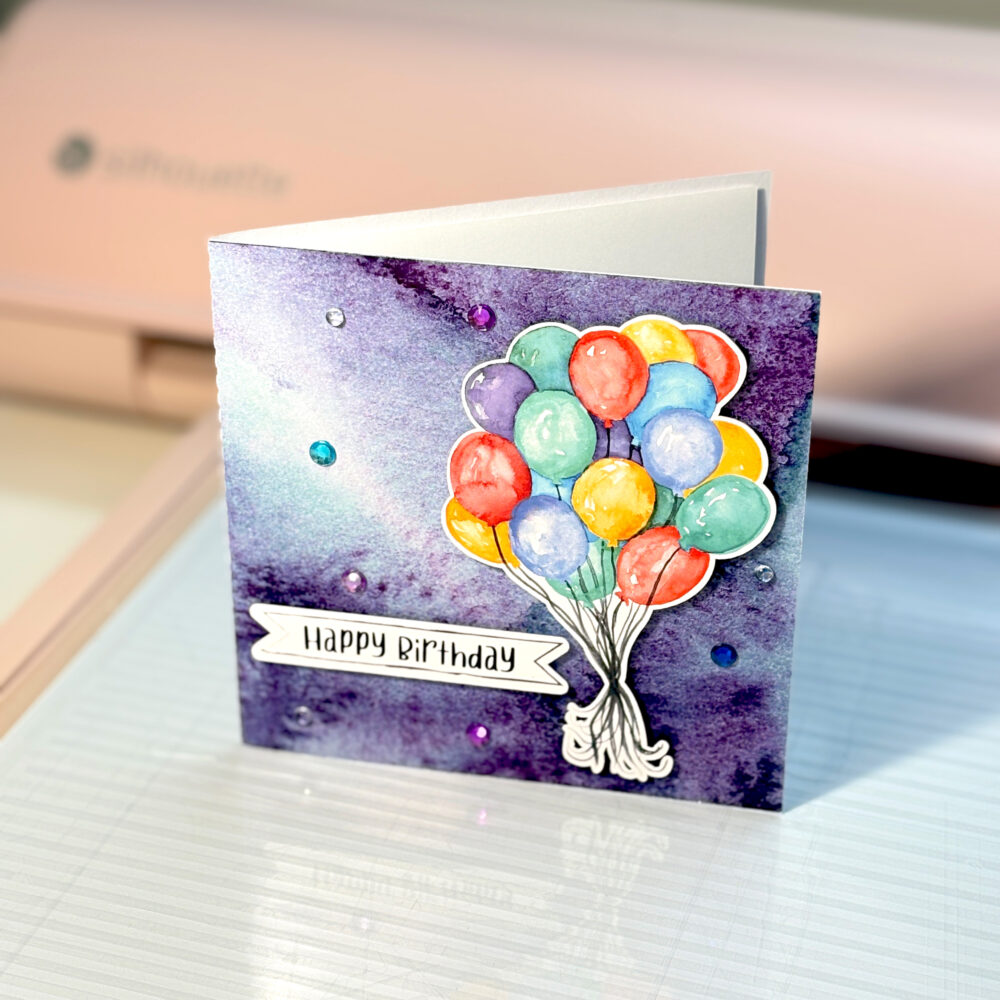 Bunch of Balloons Print and Cut on Handmade Card by Clikchic Designs