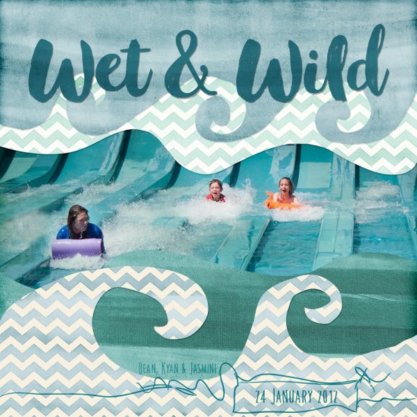 Wet and Wild Digital Scrapbook Layout made with the Beachy Watercolor Paper Pack