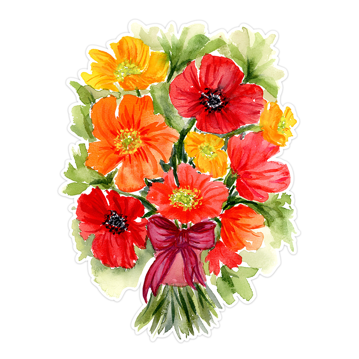 Red, Orange and Yellow Watercolor Poppies Floral Bouquet Print and Cut SVG Cutting File