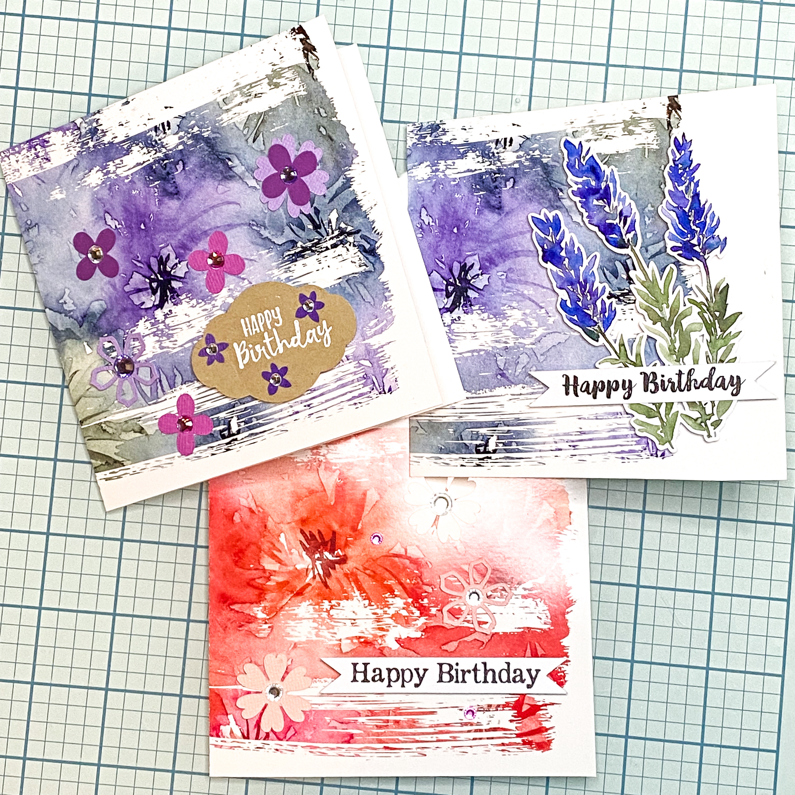 Cards Made with Dry Paint SVG Clipping Mask and Dreamy Watercolor Flowers Backgrounds